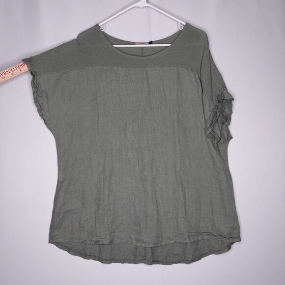 Lungo L'Arno Linen Top Women 1X Green Short Dolman Sleeve Mixed Fabric Gauze - Picture 3 of 11